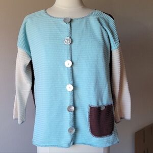 Margaret Winters Colorblock Button-Up Cardigan Size M Made In USA